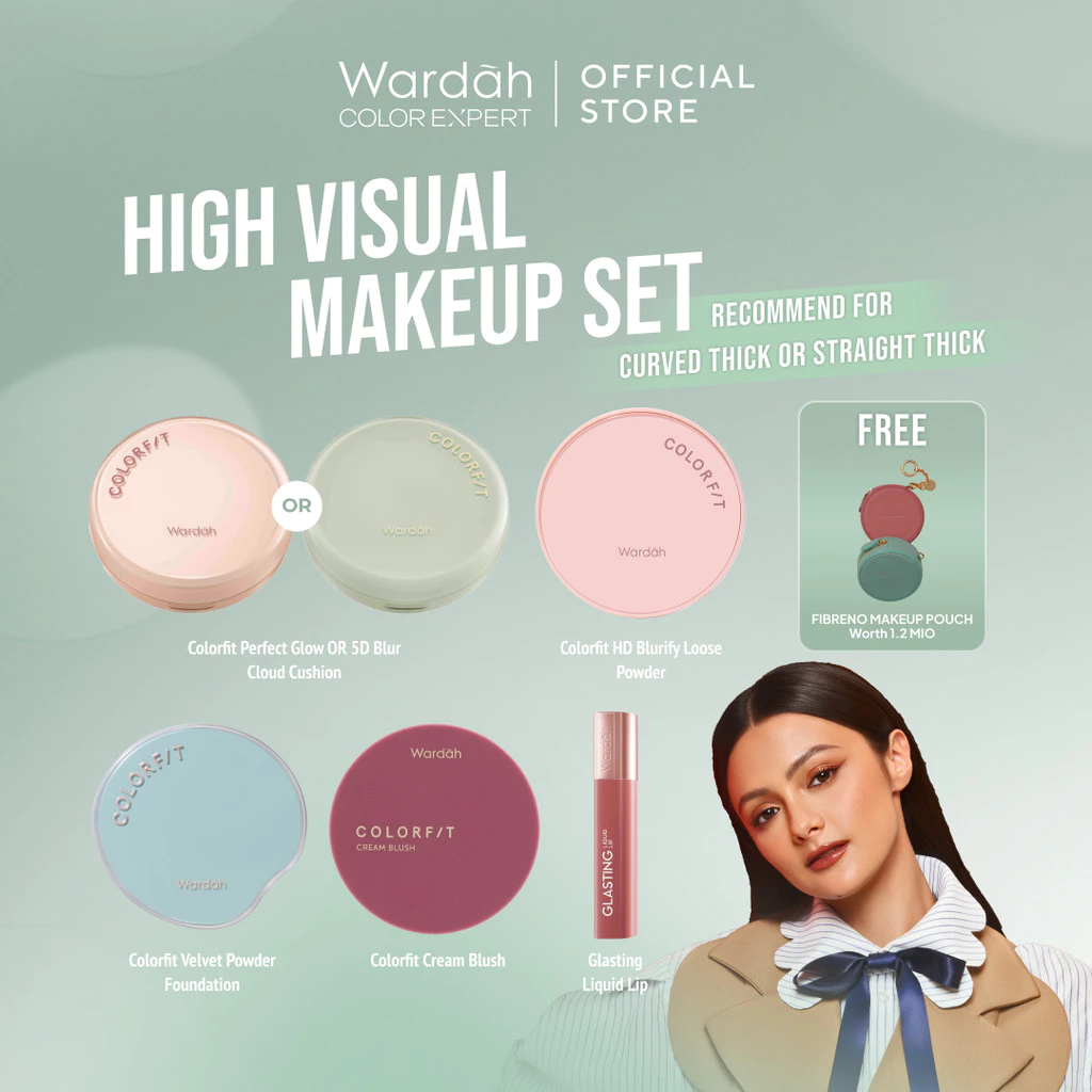 WARDAH Colorfit High Visual Makeup Set FREE Fibreno Makeup Pouch - Balance Makeup High-Med-Low Visua