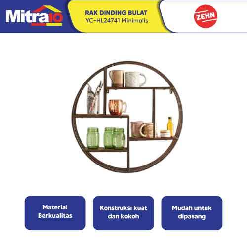 Rak Dinding Bulat YC-HL24741 Minimalis Zehn YC-HL24741 – Rak Dekorasi Industrial Besi Kayu Black