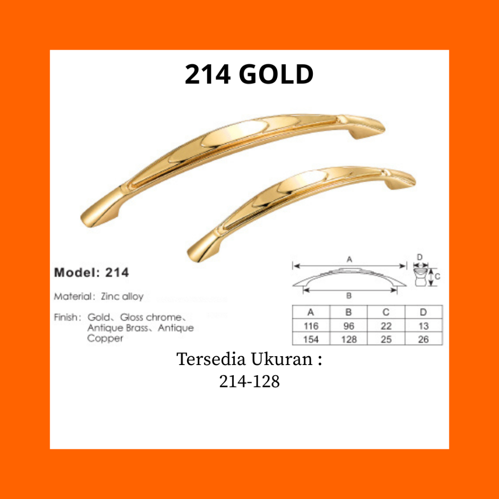 Handle 214 GOLD | Handle Tarikan Laci | Tarikan Pintu Laci Minimalis