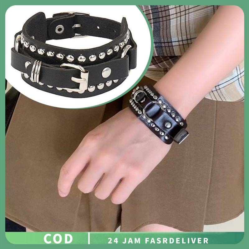 Gelang Rock Paku Keling Kulit Gelang Punk Cabang Kebudayaan Gelang Punk Rock Pria Unisex