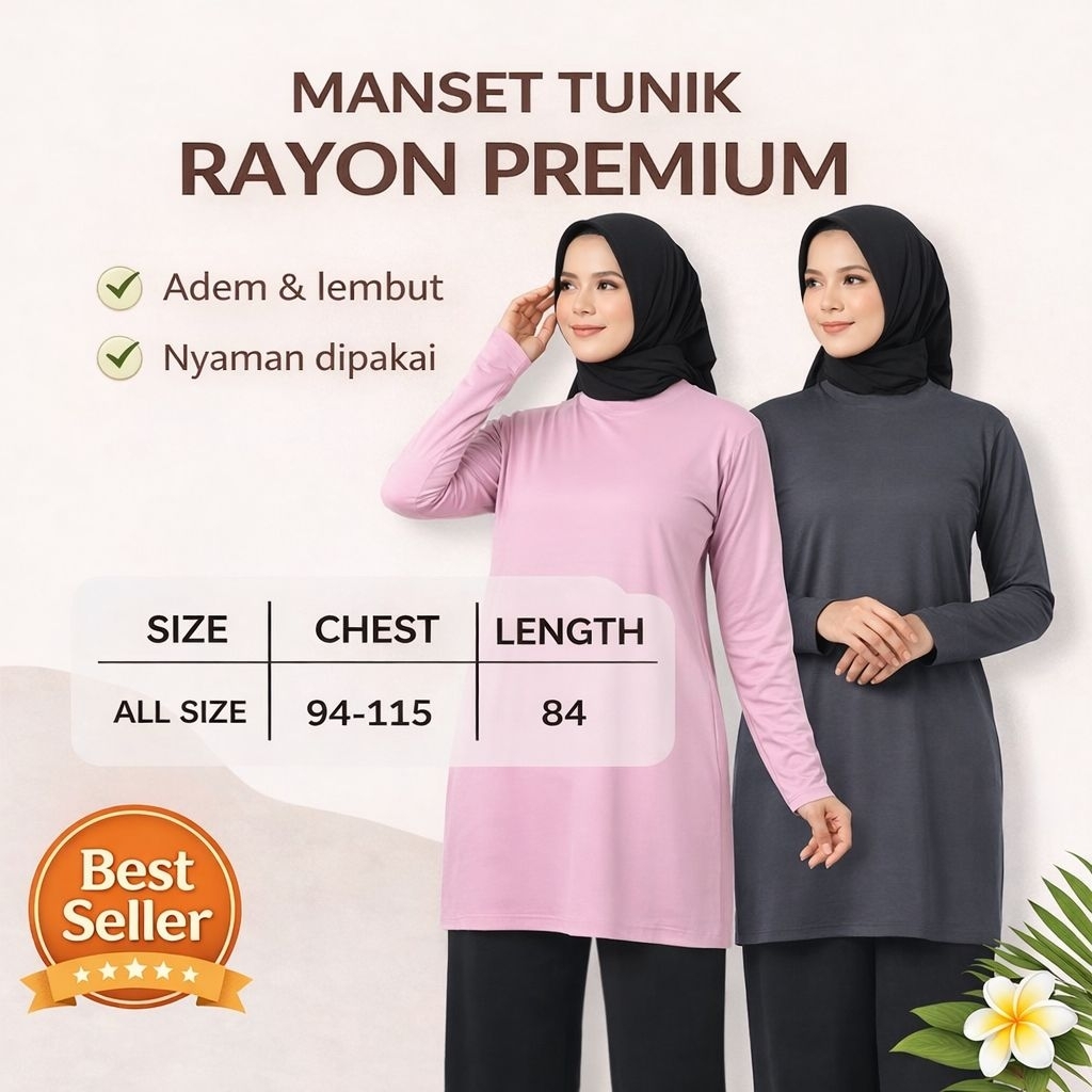 Manset Tunik Rayon Super Premium Turtle Neck Lengan Panjang / Inner Manset Rayon Tunik Super Premium