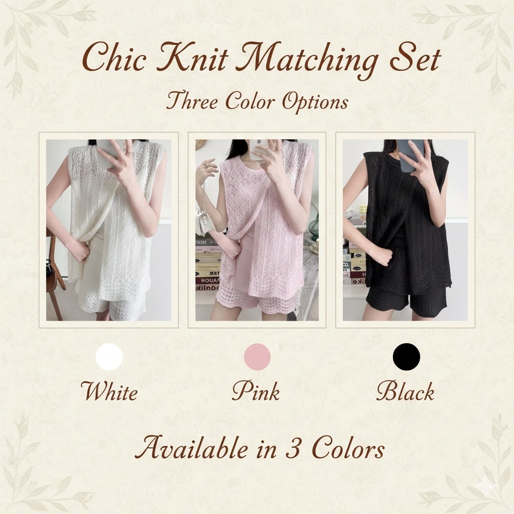 Setelan Rajut Wanita Sleeveless Knit Set Korea Import |  Atasan Rajut & Celana Pendek Rajut Summer O