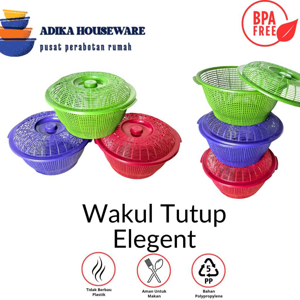 (12 PCS) WAKUL TUTUP ELEGENT - BESEK TUTUP NASI - CETING TUTUP PLASTIK - WAKUL BERKATAN PLASTIK AWET