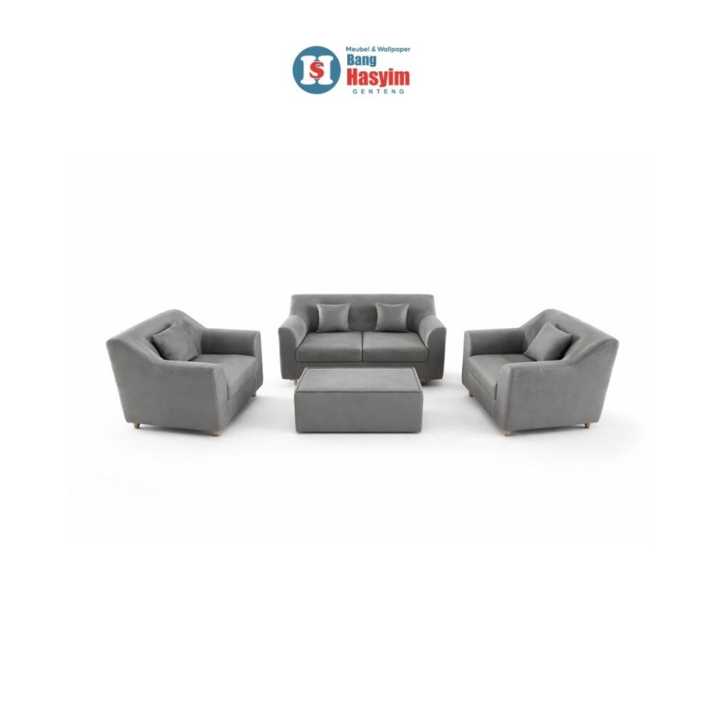 BANG HASYIM Sofa Tamu Minimalis Modern, Set Sofa Ruang Tamu 1 2 Dudukan, Sofa Bludru Abu Abu, Sofa M