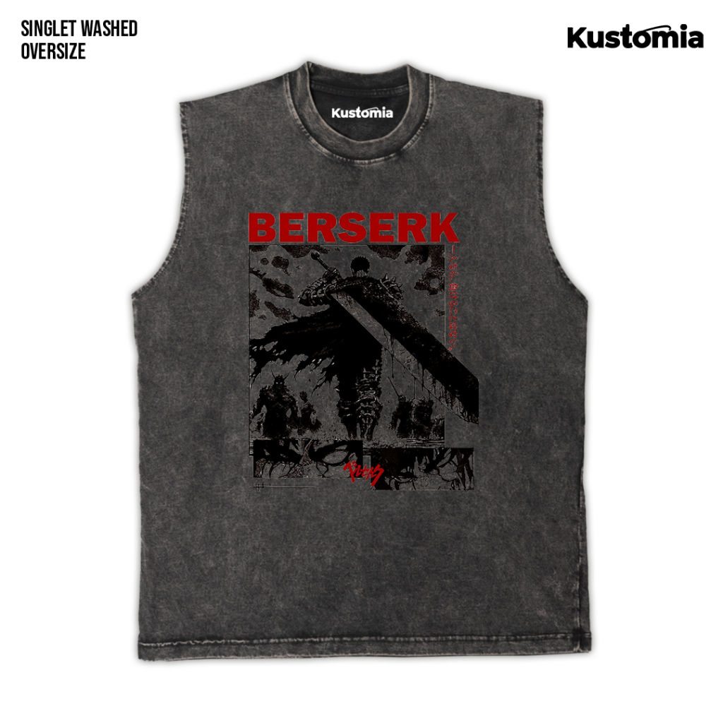 KUSTOMIA Singlet BERSERK Sleeveless Oversize Slimfit Washed Shirt | BERSERK-4
