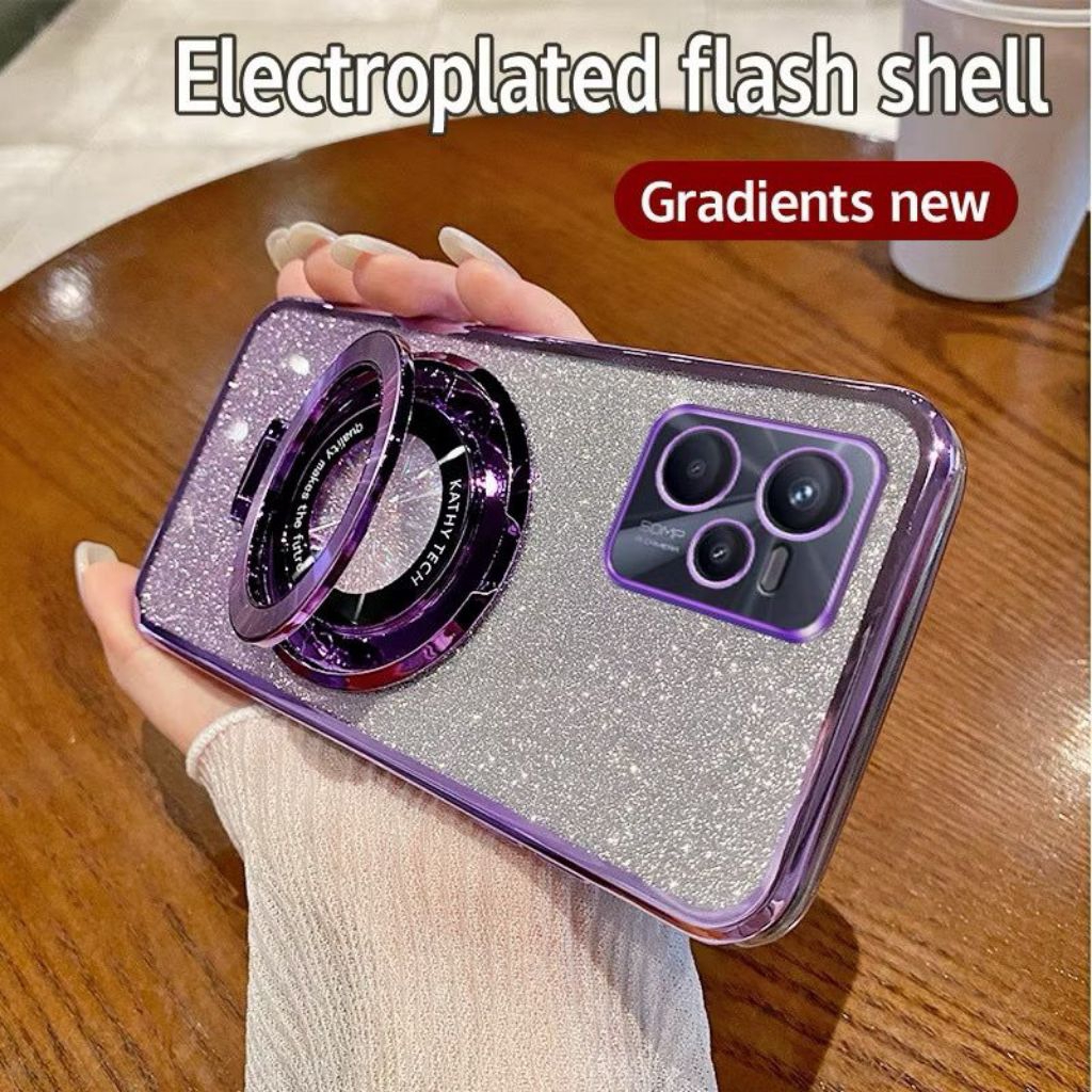 Casing Realme C35 Soft Case Ring Standing Glitter Mewah Case Ring Magnetik