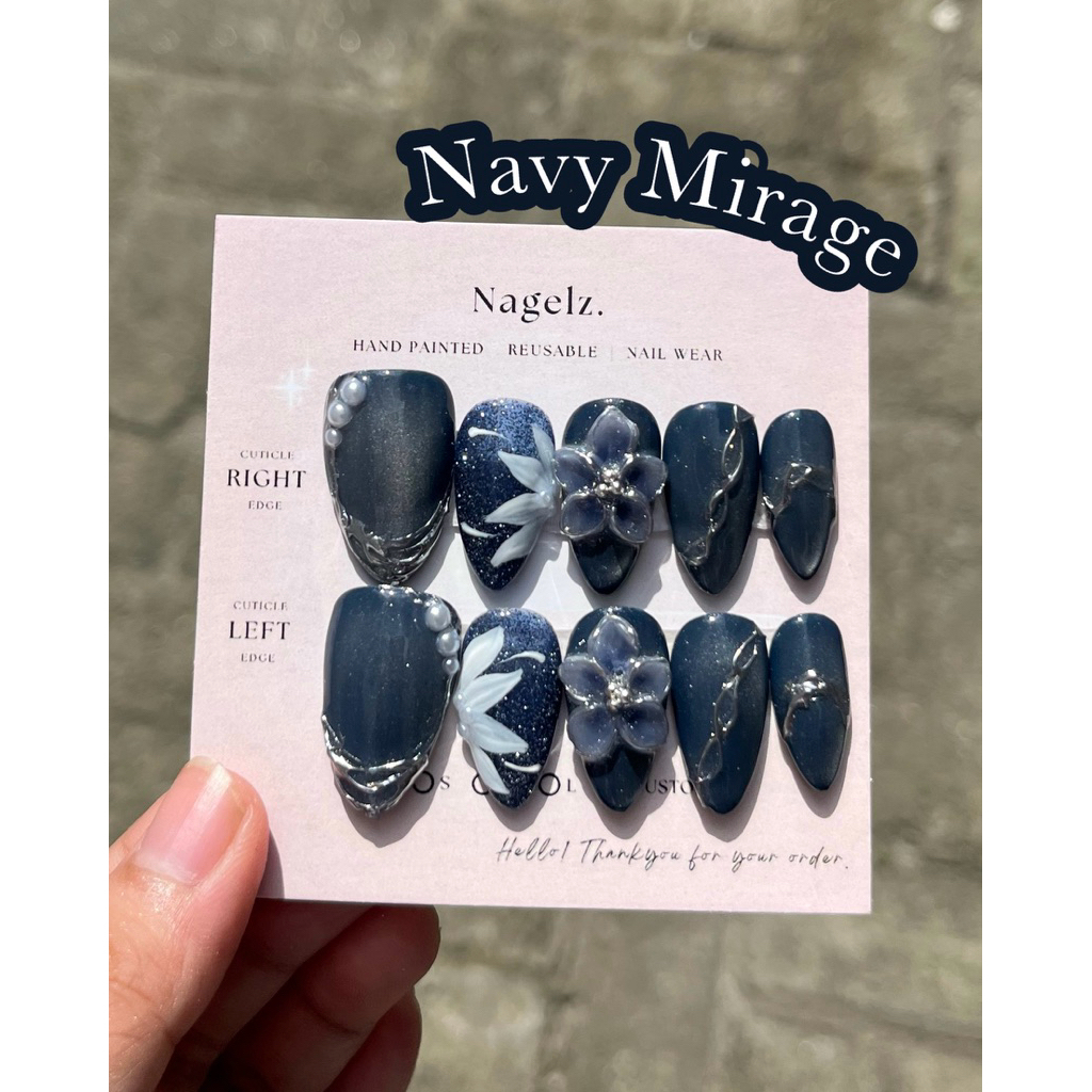 Navy Mirage - PRESS ON NAIL / KUKU PALSU / NAIL ART / KUKU PALSU MURAH / KUKU PALSU MEDAN / PRESS ON