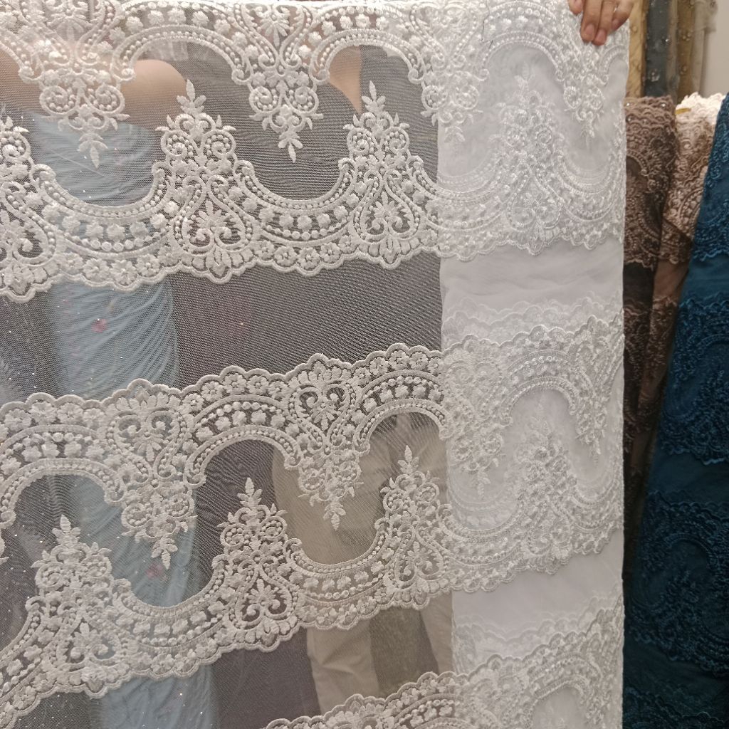 bahan kain tile renda bordir Spangled/tile motif renda full Spangled premium