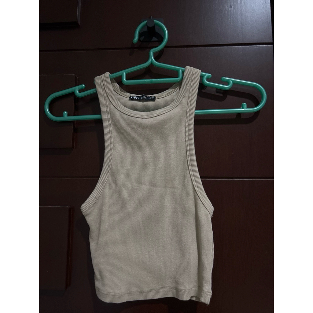 preloved Zara halter beige brown tank top crop