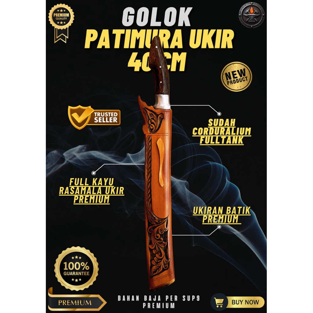 [PANDAI BAJA] GOLOK KEBUN PATIMURA UKIR 40cm GOLOK BAJA SUPER TAJAM Baja Per SUP9 Asli Original