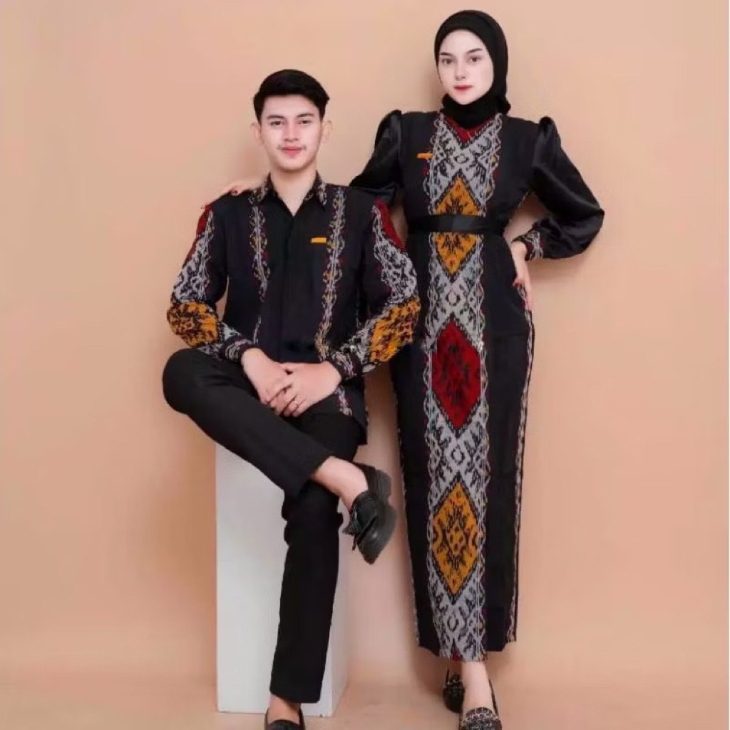 Baju Tenun Couple Series Padma Warna Black Mix Dress Padma X Kemeja Tenun Ethnik Gamis Wanita Pasang