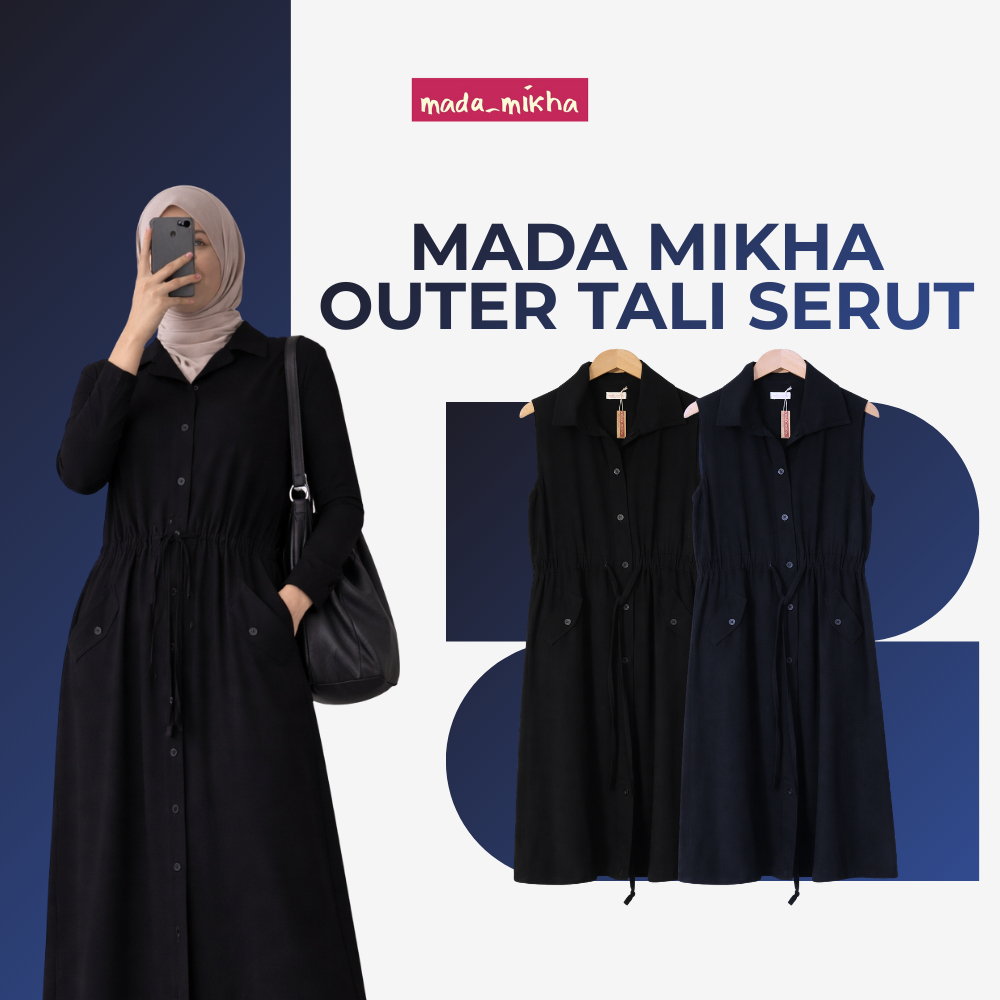 Mada Mikha | Outer Tali Serut Wanita Premium – Outer Panjang Kancing Depan Long Outer Serut Nyaman S