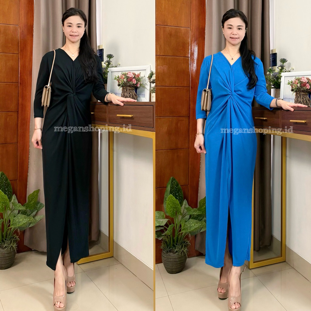 meganshoping - Margareth Dress Hitam Lebaran Pesta Kondangan Formal Bisa Hijab Fashion Wanita [Terla