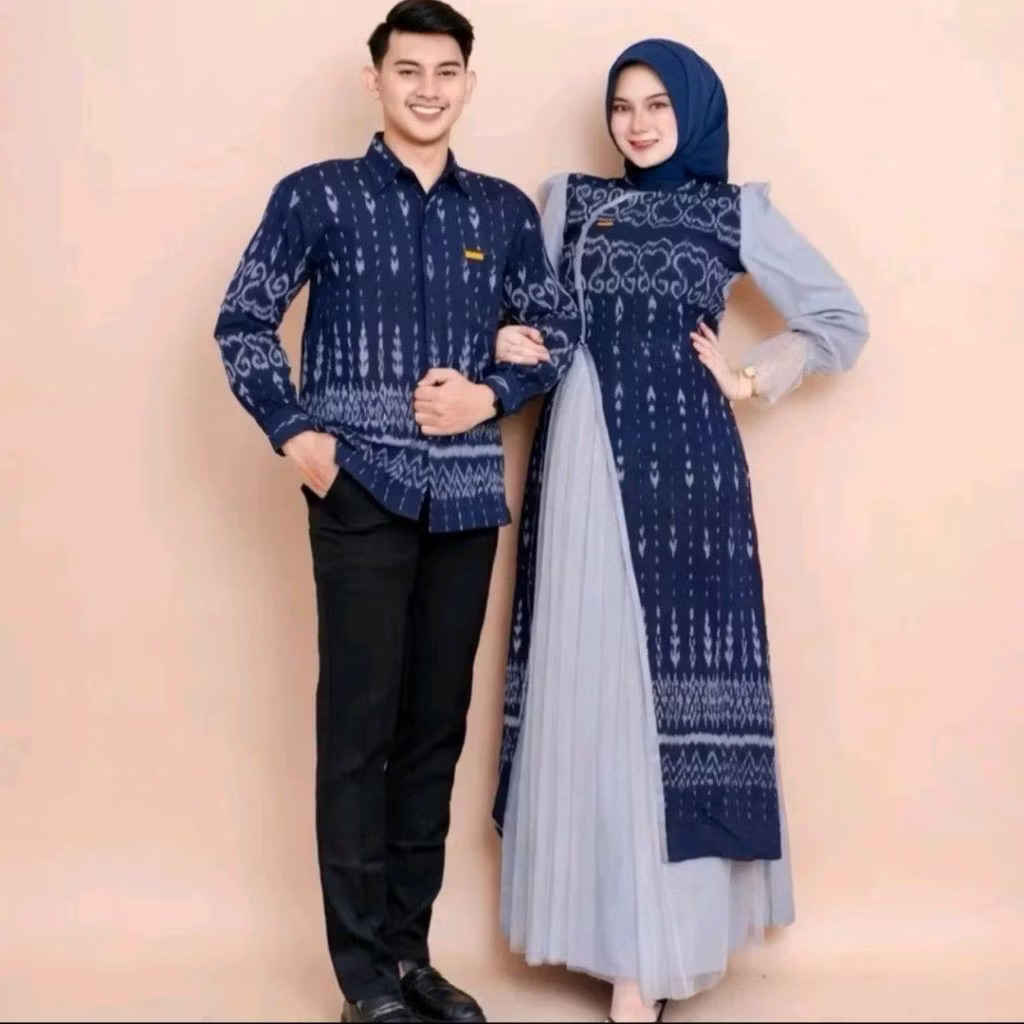 set couple new raina series navy baju couple keluarga kemeja dewasa gamis wanita dan kemeja anak