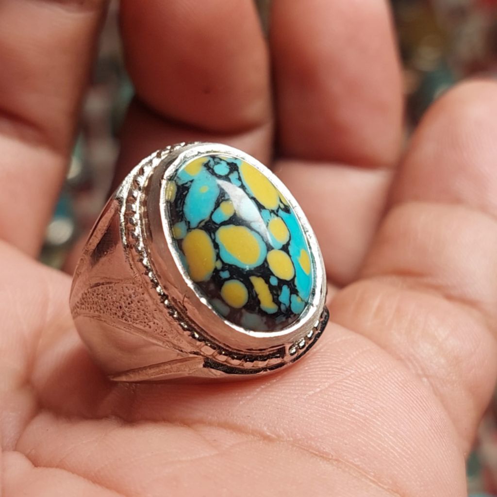Cincin batu pirus tibet gradasi pancawarna ceplok kuro
