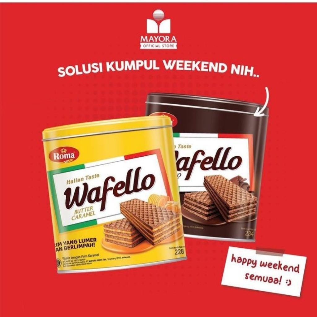 Roma Wafello kaleng 234 gram Rasa Durian, Coklat dan Karamel
