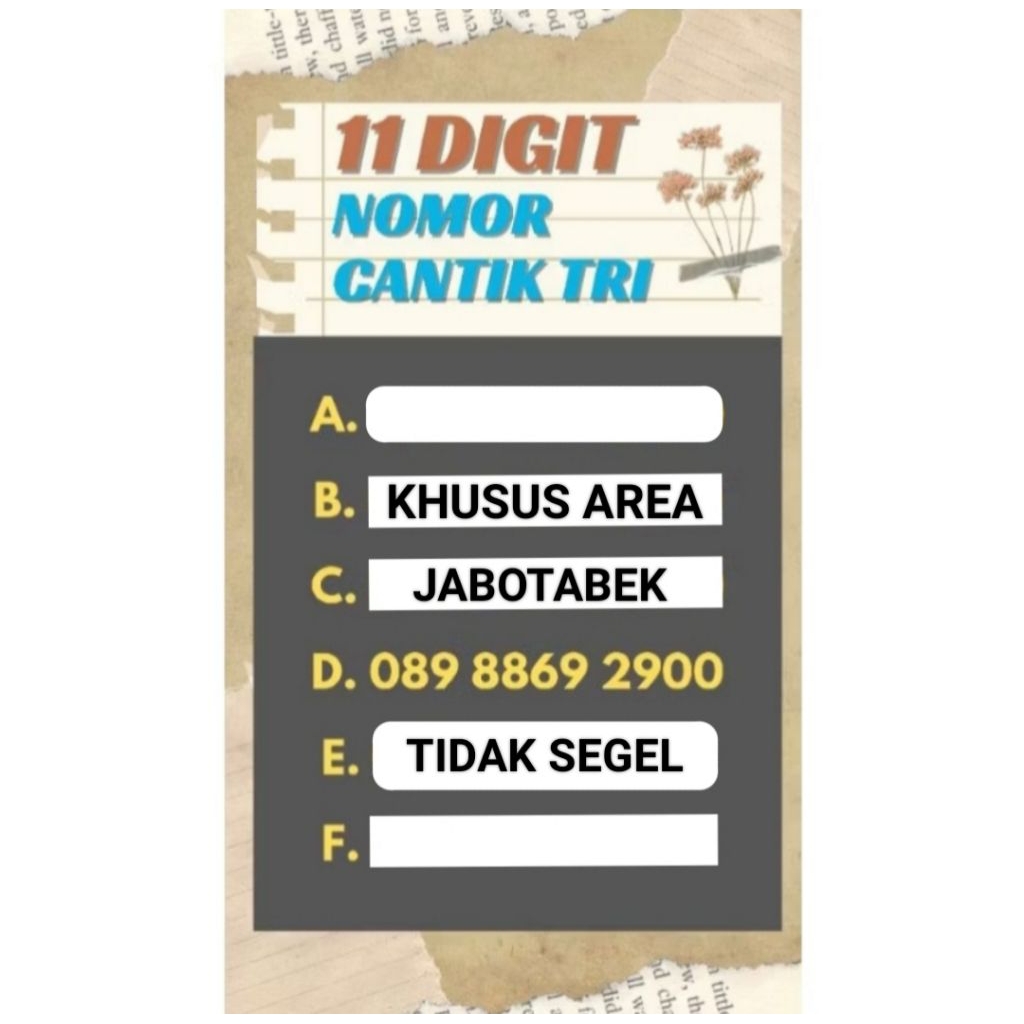 Nomor Cantik Tri 11 Digit Nocan Tri 11 Digit Kartu Perdana Tri Cantik 11 Digit Kartu Tri