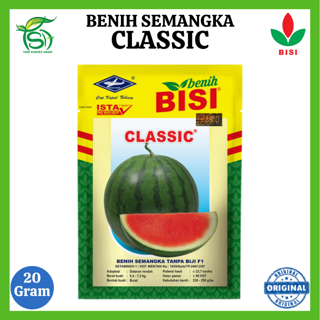 Benih Semangka Tanpa Biji CLASSIC (20 Gram) - Bibit Hibrida F1 Bisi