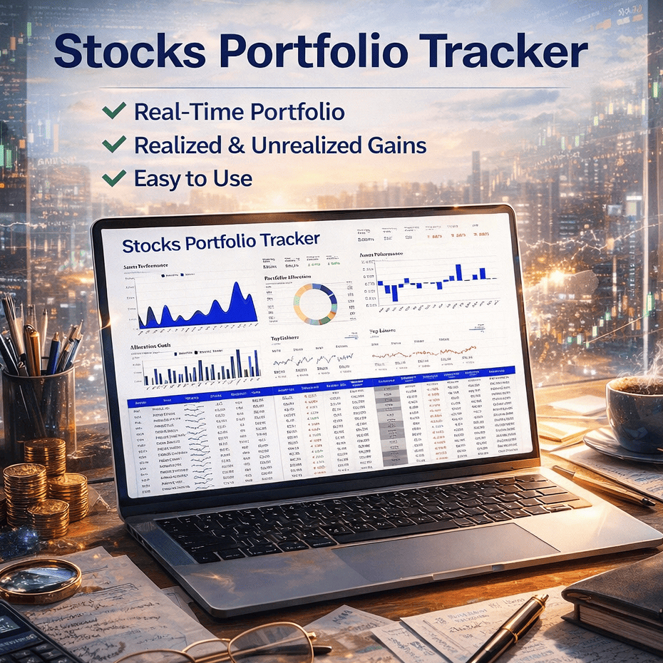 STOCK PORTOFOLIO TRACKER SAHAM TEMPLATE GOOGLE SHEETS SPREADSHEET EXCEL DASHBOARD