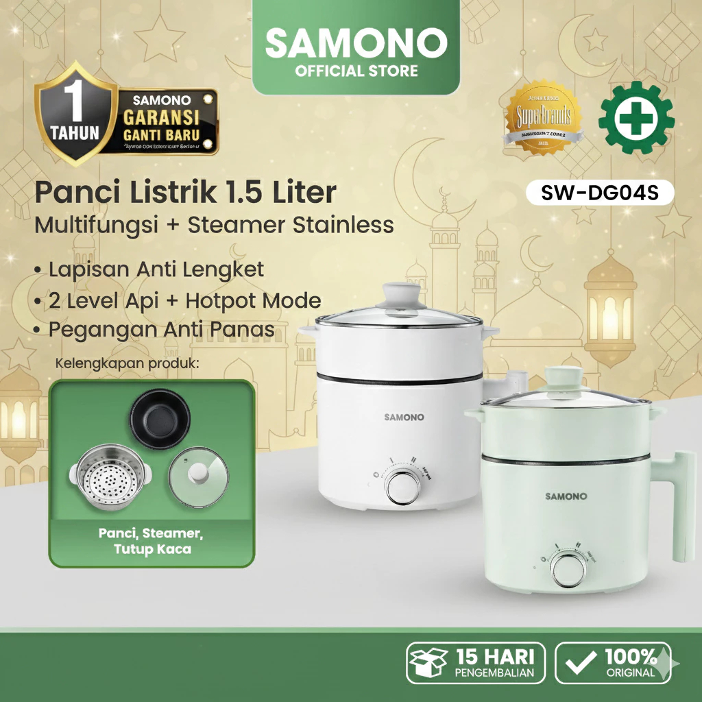 SAMONO Panci Listrik Multifungsi Anti Lengket panci listrik panci kukus panci listrik multifungsi 3 