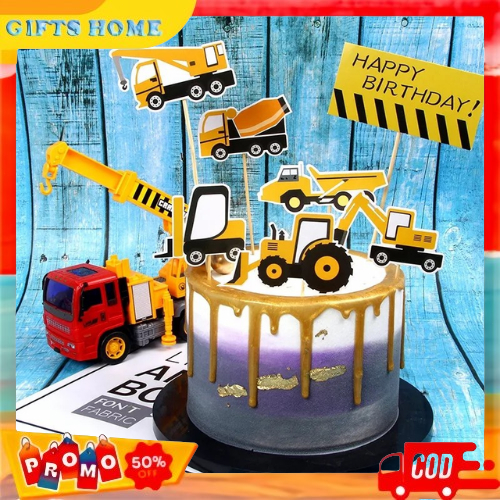 Cake Topper Hiasan Kue Ulang Tahun Bertema Mobil Kendaraan Konstruksi Excavator Dekorasi Cupcake Kue