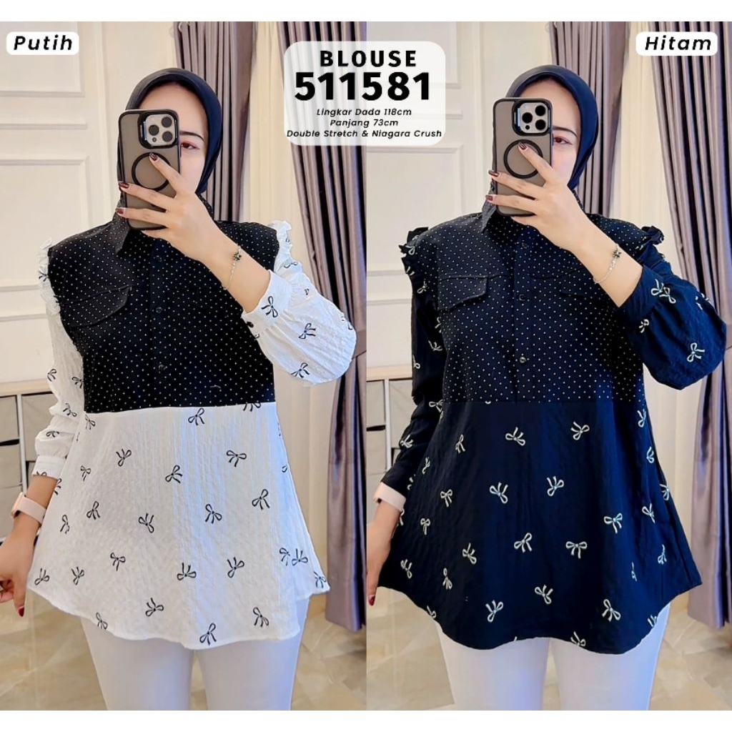 CASUAL STYLE - Naysila Blouse Bahan Double Stretch Kombinasi Niagara Crush fit to XL Besar