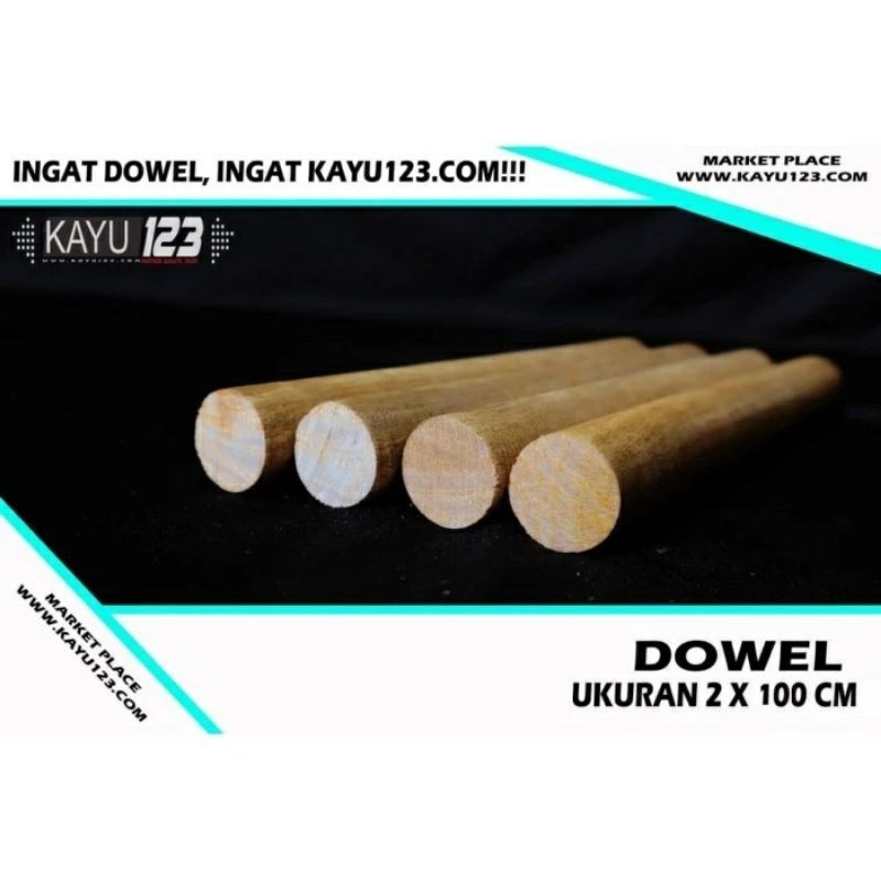 DOWEL KAYU STIK KAYU BULAT GAGANG SAPU 2 CM X PANJANG 100 CM