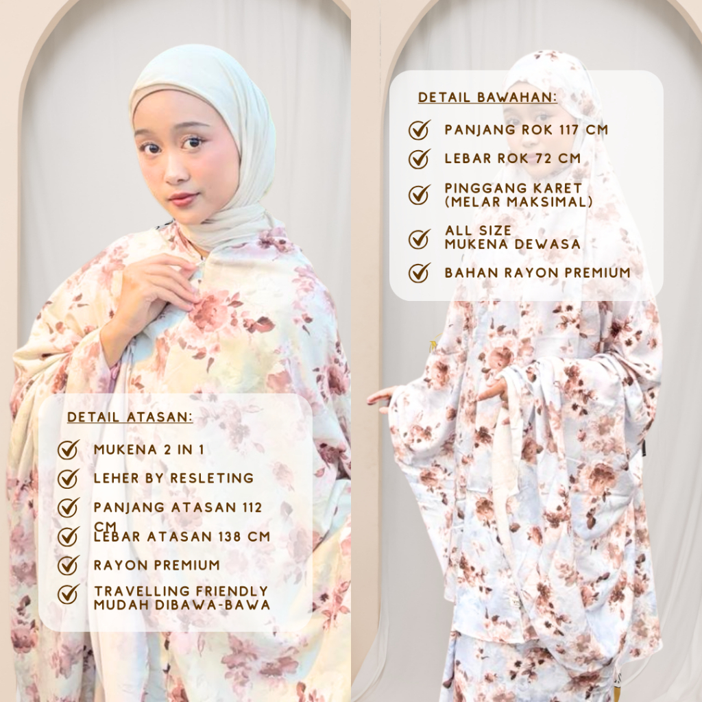 Margana Mukena Hafiza 2in1 Rayon Premium Motif Bunga | Mukena Travel & Daily
