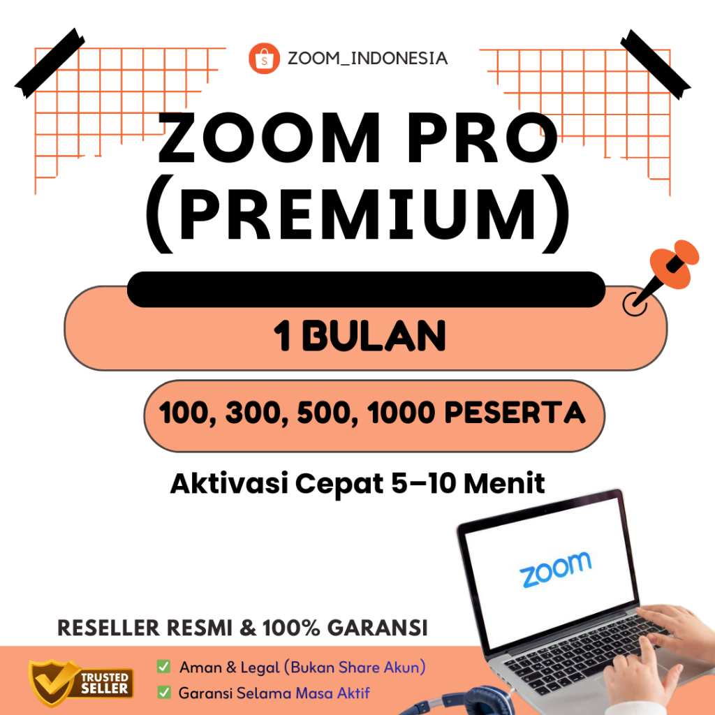 Zoom Pro Meeting Premium Bulanan Bergaransi 100 300 500 1000 Peserta
