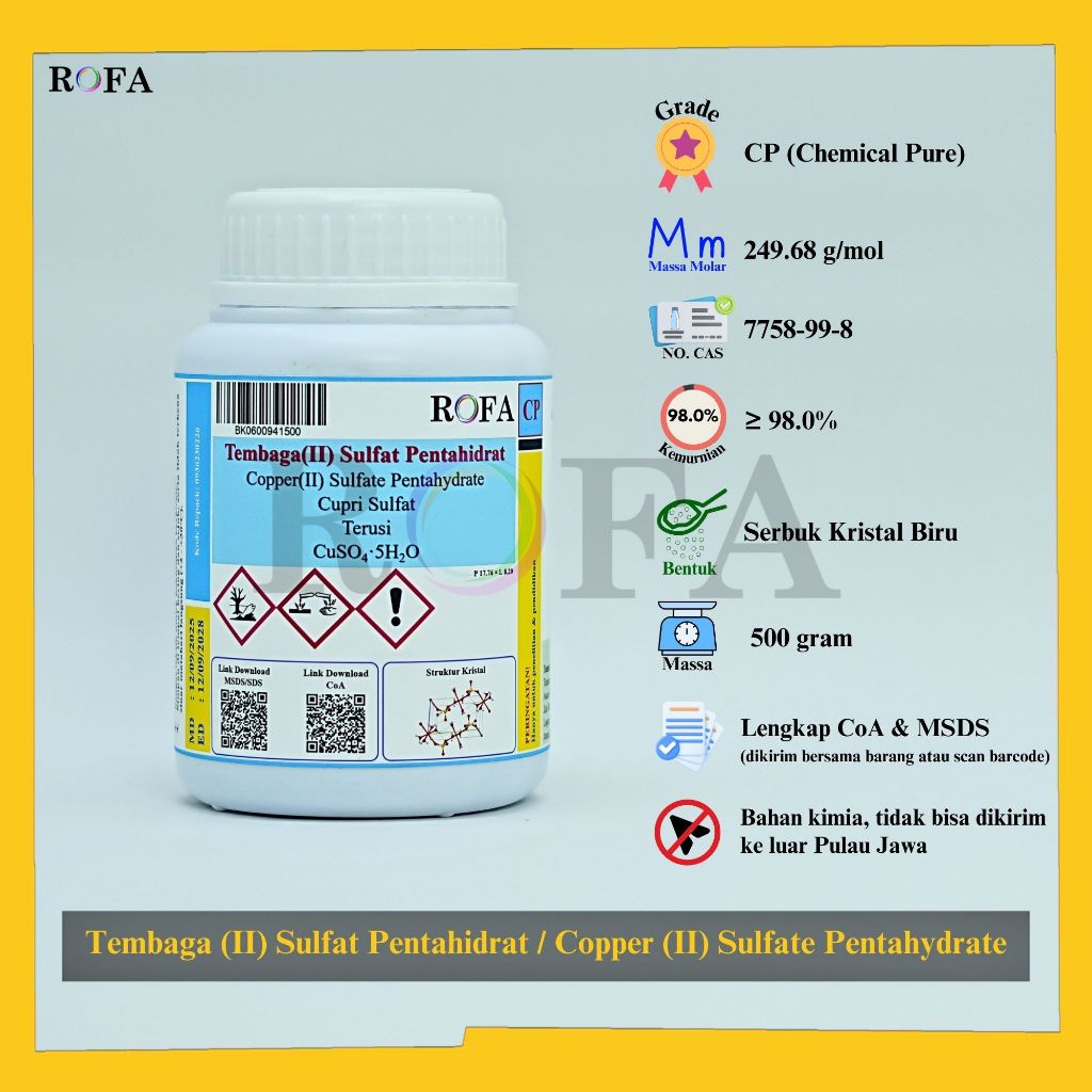ROFA Tembaga(II) Sulfat Pentahidrat / Copper(II) Sulfate Pentahydrate / Terusi / CuSO4.5H2O Serbuk C