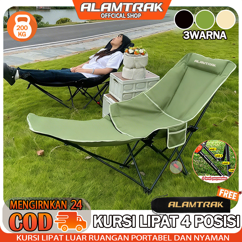 AlamTrak Kursi lipat recliner Kursi lipat outdoor Penyesuaian 4 kecepatan Tempat tidur lipat untuk r