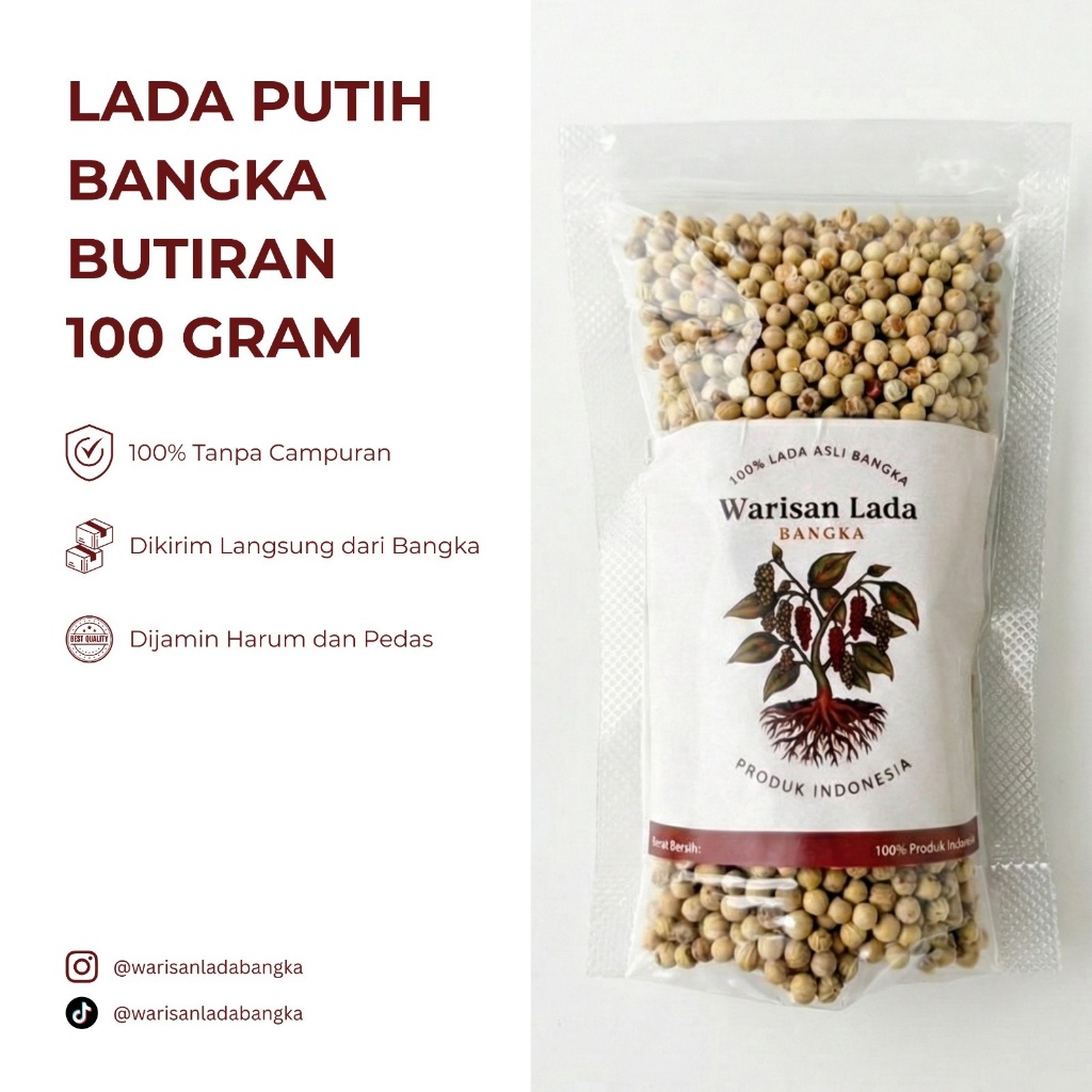 [ASLI DARI PULAU BANGKA] Lada Putih Bangka Merica Sahang Butiran Premium 100gr