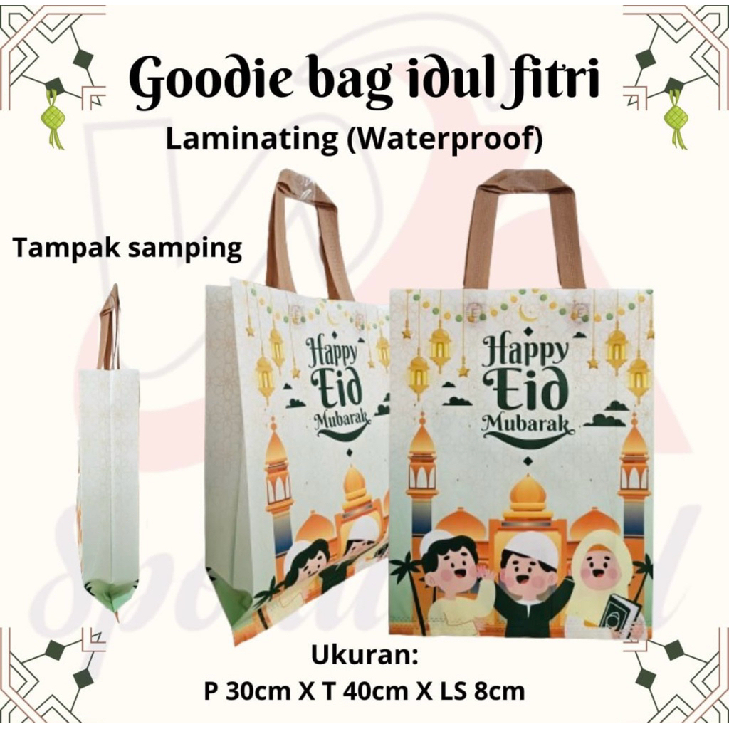Tas Kain Spunbond Goodiebag Lebaran IdulFitri Ukuran Sedang Besar Jumbo Godybag Totebag Hampers THR
