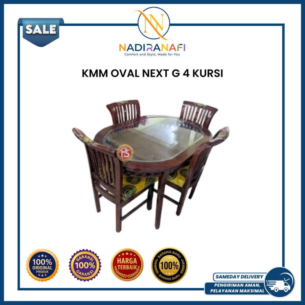 NADIRANAFI Set Meja Makan Oval Next G Meja Makan Minimalis Modern Berkualitas 4 Kursi