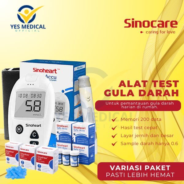 Gula Darah Sinocare Safe-Accu Alat Tes Gula Darah Instant Alat Cek Gula 200 Memori 50KIT