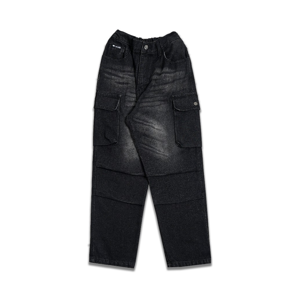 Black ID - Celana Panjang Denim Baggy Cargo Pria Black Wash | LP BGY DNM Rellie