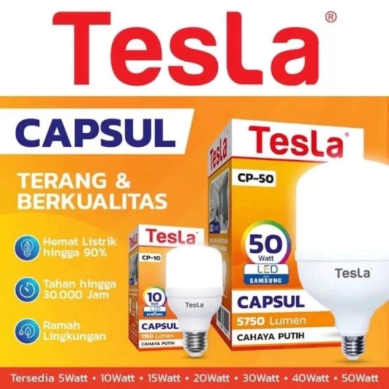 Lampu LED Bohlam Capsul 5W/10W/15W/20w/30W/45W/60W Tesla Cahaya Putih Hemat Energy