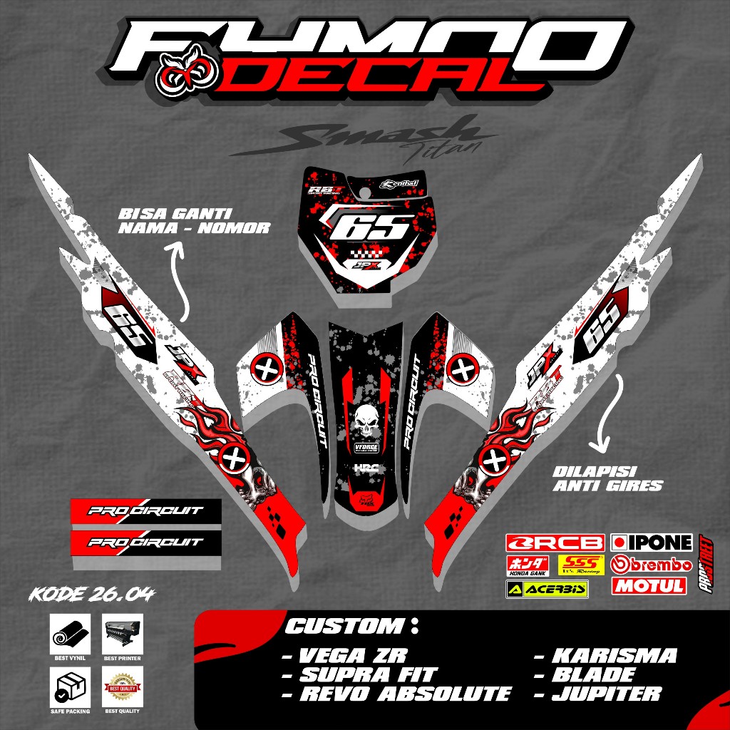 (NEW) STICKER DECAL STRIPING RBT HONDA SMASH TITAN 155 CUSTOM SUPERMOTO TERBARU KODE 26.04