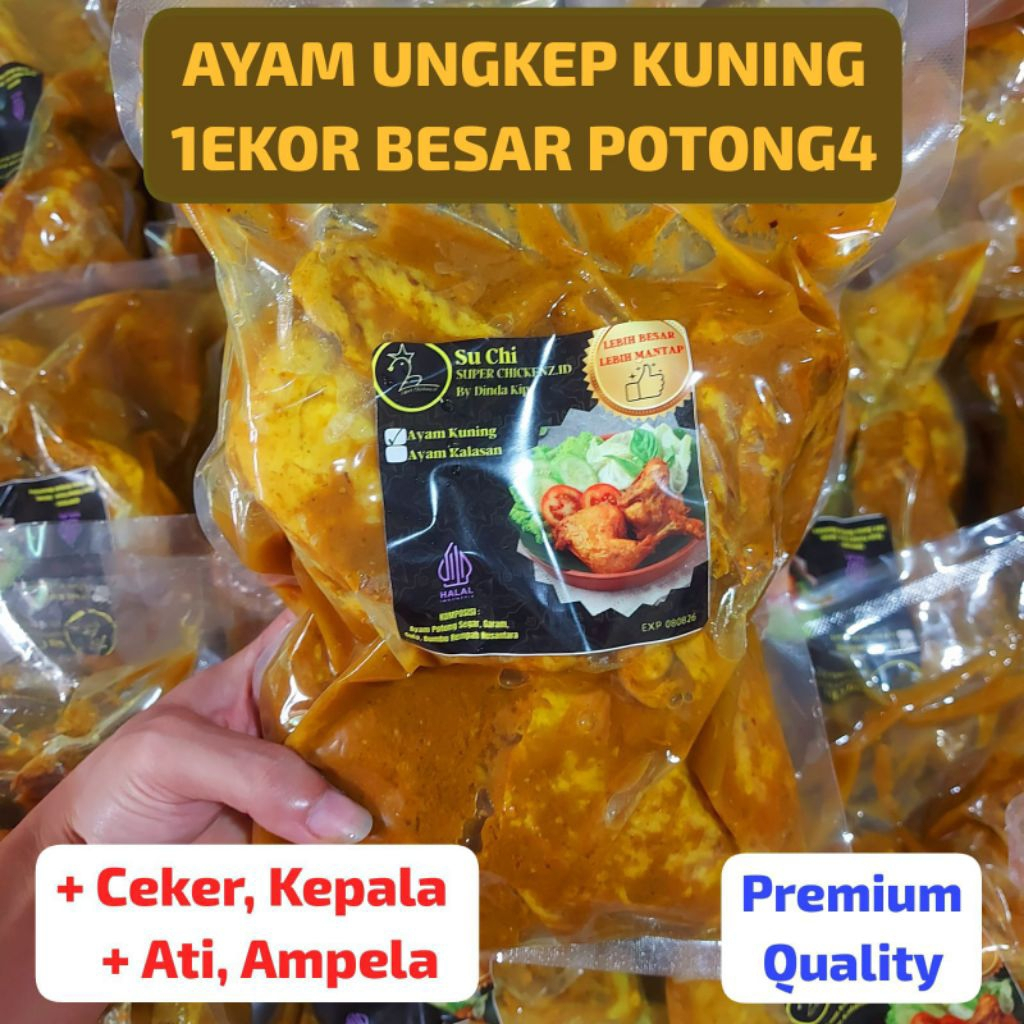 AYAM UNGKEP KUNING (BESAR JUMBO) 1 ekor Potong 4 + Ceker Kepala Ati Ampela Marinasi Bumbu Kuning Pra
