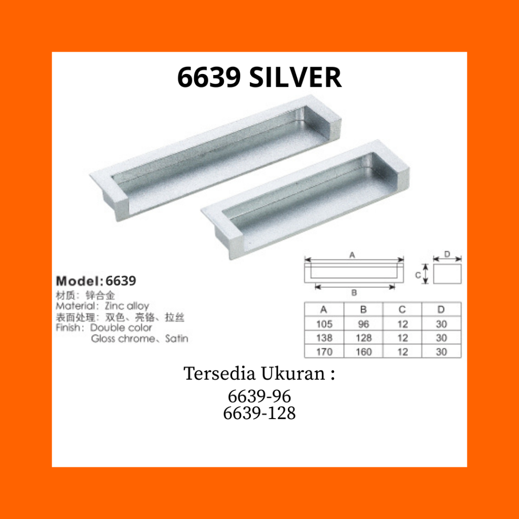 Handle 6639 SILVER | Handle Tarikan Laci | Tarikan Pintu Laci Minimalis