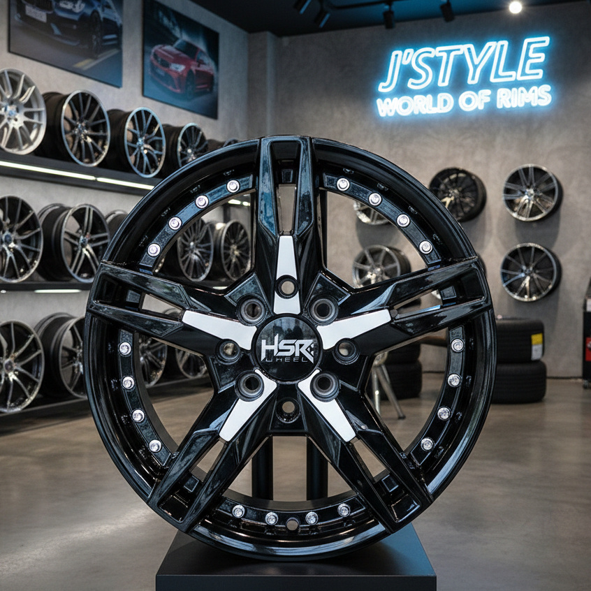Velg Mobil Racing Ring 14 HSR Keunikai Lebar 5,5 PCD 4x100/114 Glossy Hitam Putih
