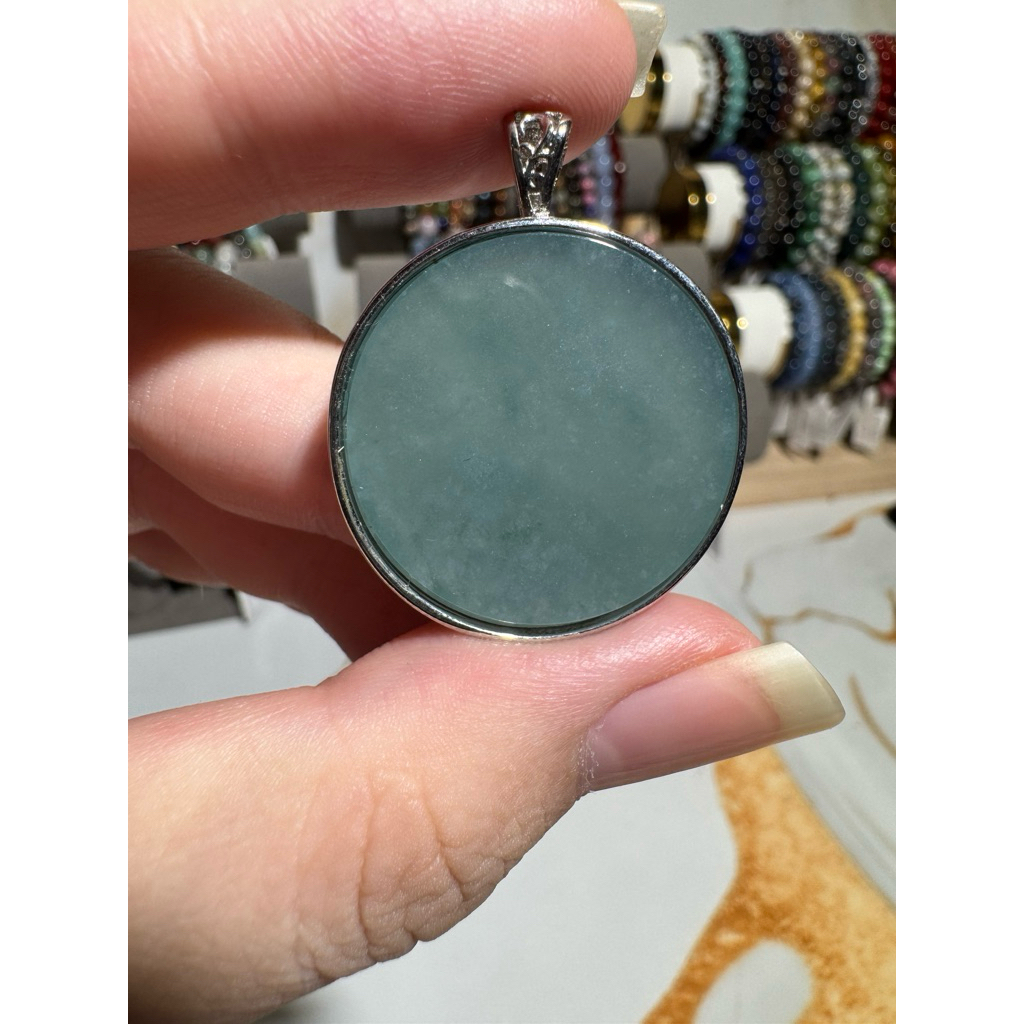 Liontin Giok Blue Water Bulat