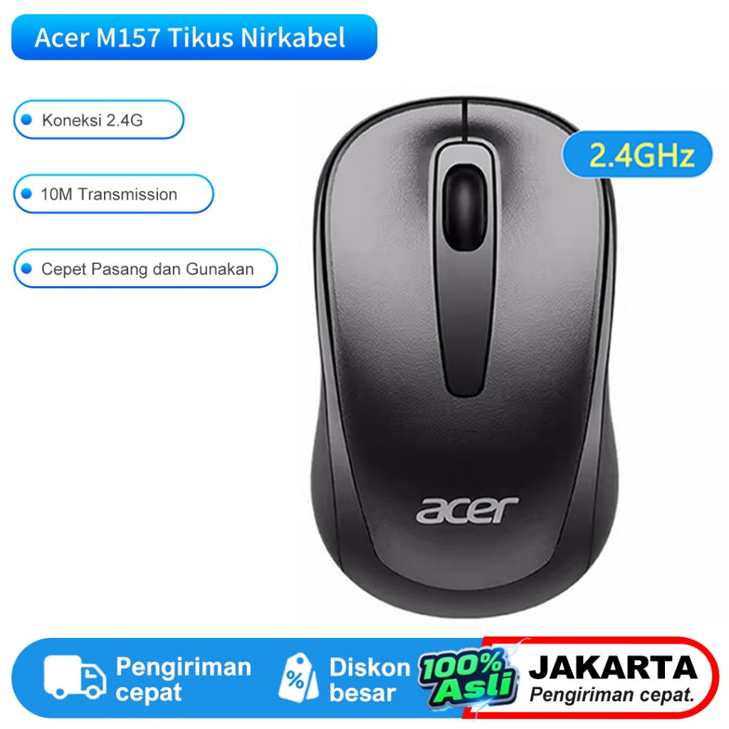 Acer Mouse Nirkabel M157 2.4G Wireless - Tahan Baterai Portable untuk Laptop Komputer Smart TV Origi