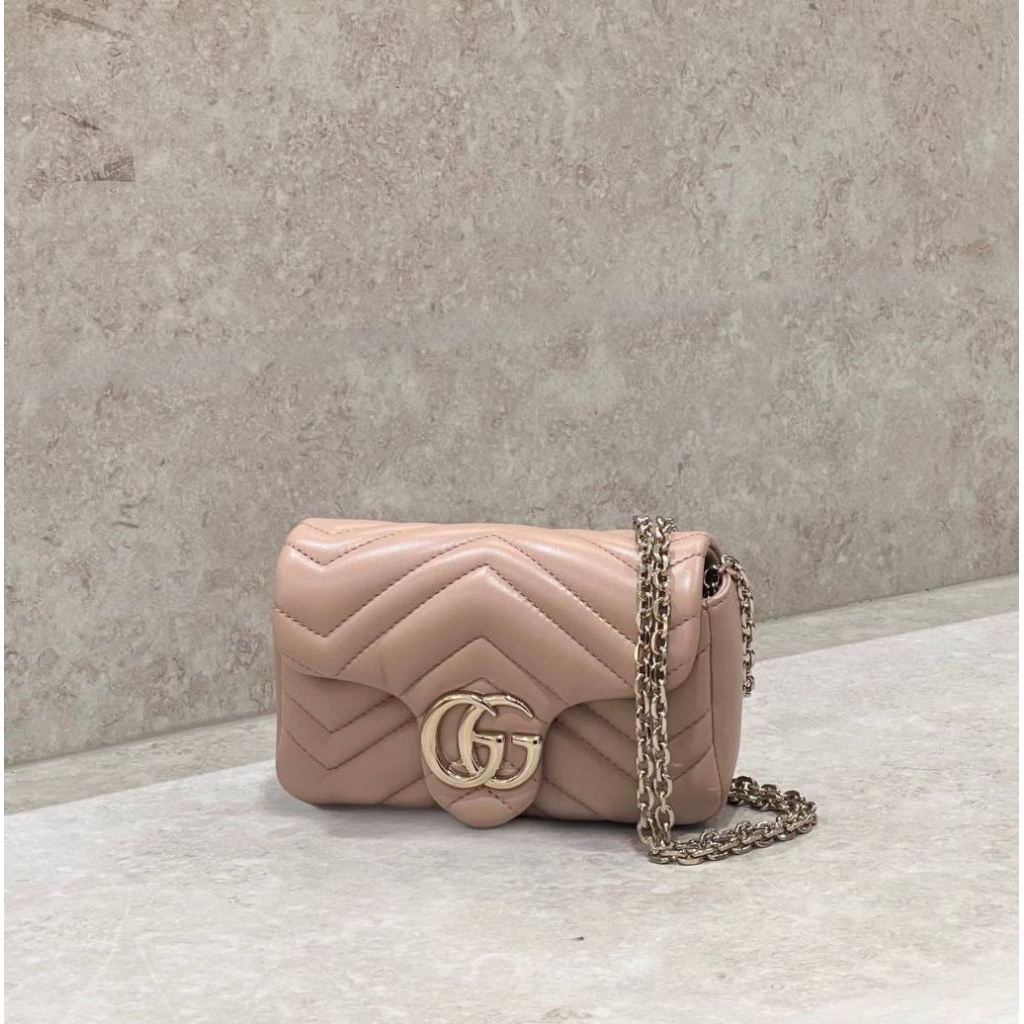 Gucci GG Super Mini Marmont Nude LGHW