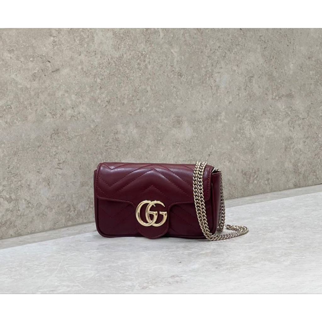 Gucci GG Super Mini Marmont Rosso Ancora GHW