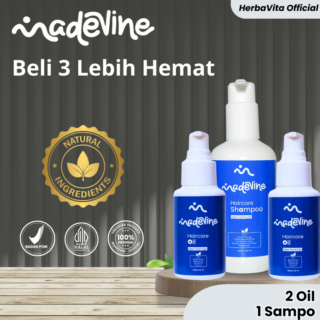 Paket 2 Madevine Hair Oil & 1 Shampoo Penumbuh Rambut Wanita Original