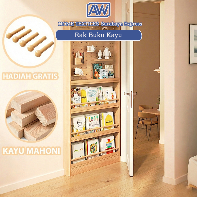 [Surabaya Express]Rak Buku Kayu Rak Pegboard Kayu Solid Lemari Penyimpanan Buku Kayu Solid Rak Pajan