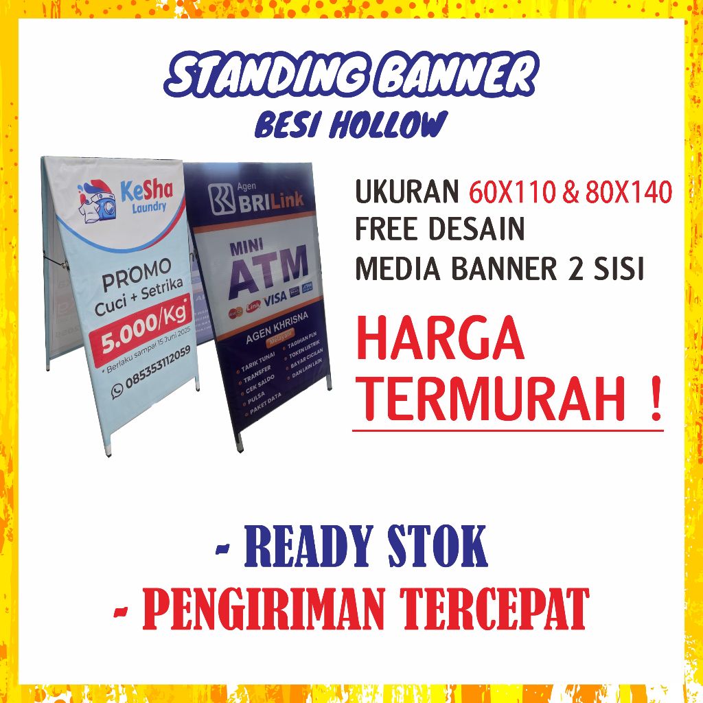 STANDING BANNER 2 SISI/Stand Banner / STAND BANNER SEGI TIGA UKURAN 60x110/ Banner Pinggir Jalan