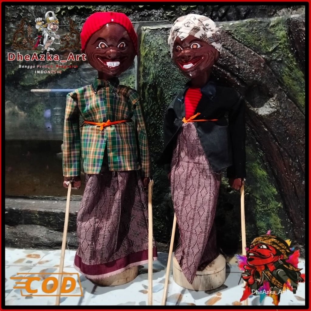Wayang Golek Luput & Slenteng 45cm – Sepasang Karakter Jenaka & Unik | Siap Pajang + Stand