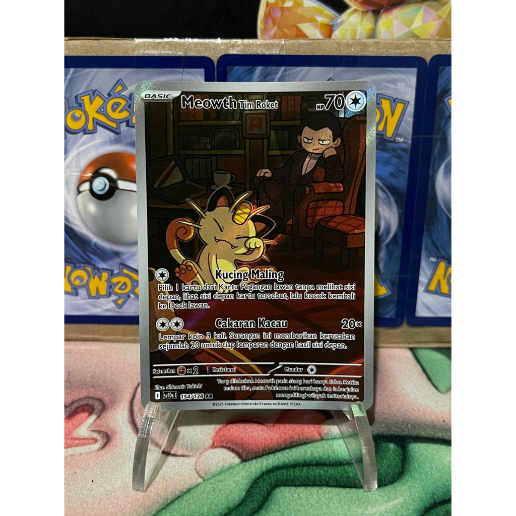 Meowth Tim Roket AR Sv10s 154/138 Kartu Pokemon TCG Trading Card Game Indonesia Original